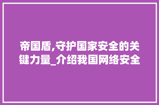 帝国盾,守护国家安全的关键力量_介绍我国网络安全防线