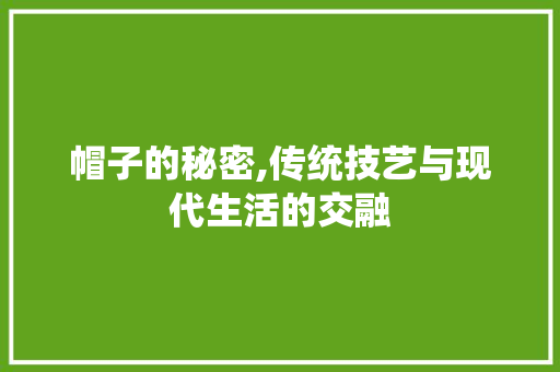帽子的秘密,传统技艺与现代生活的交融