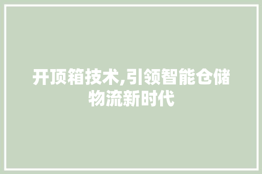 开顶箱技术,引领智能仓储物流新时代