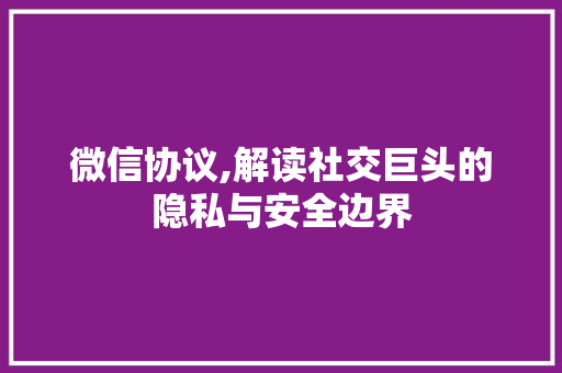 微信协议,解读社交巨头的隐私与安全边界