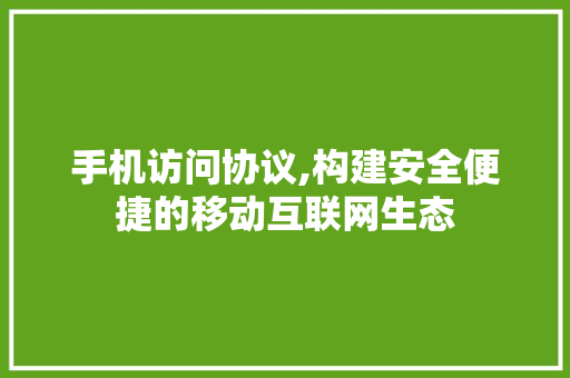 手机访问协议,构建安全便捷的移动互联网生态