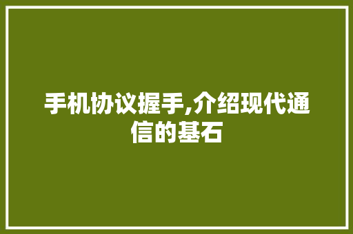 手机协议握手,介绍现代通信的基石
