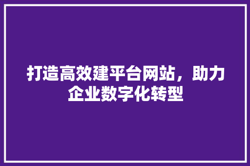 打造高效建平台网站，助力企业数字化转型