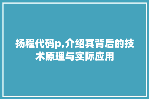 扬程代码p,介绍其背后的技术原理与实际应用 百度SEO