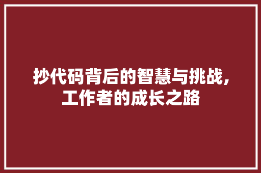 抄代码背后的智慧与挑战,工作者的成长之路