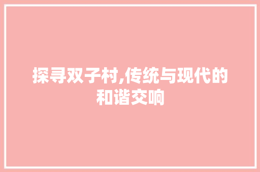 探寻双子村,传统与现代的和谐交响