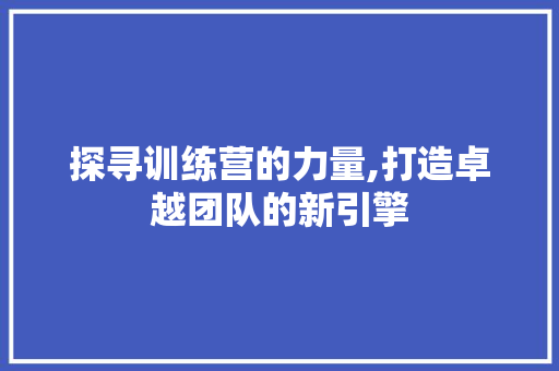 探寻训练营的力量,打造卓越团队的新引擎