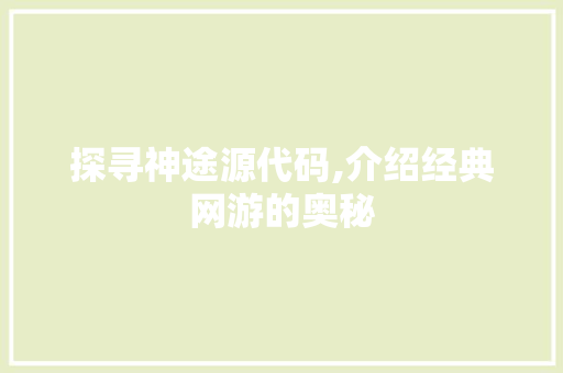 探寻神途源代码,介绍经典网游的奥秘