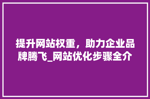 提升网站权重，助力企业品牌腾飞_网站优化步骤全介绍