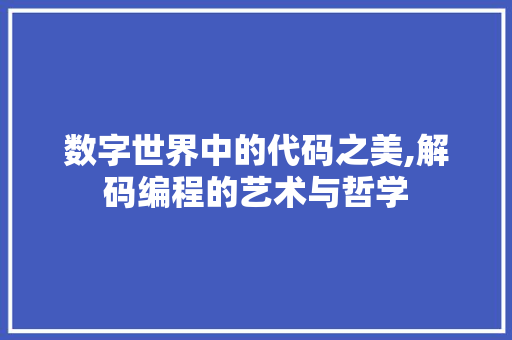 数字世界中的代码之美,解码编程的艺术与哲学 搜狗SEO
