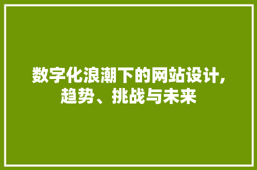 数字化浪潮下的网站设计,趋势、挑战与未来