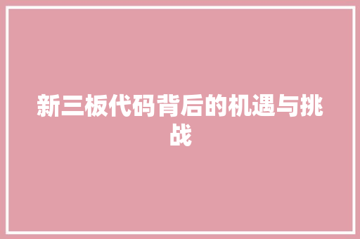 新三板代码背后的机遇与挑战