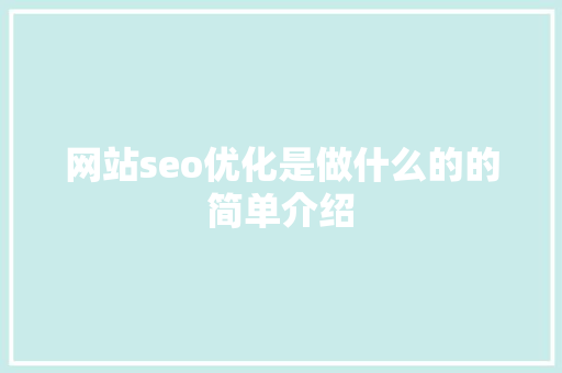 网站seo优化是做什么的的简单介绍 网站seo优化是做什么的的简单介绍 神马SEO