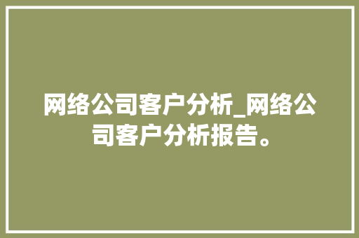 网络公司客户分析_网络公司客户分析报告。