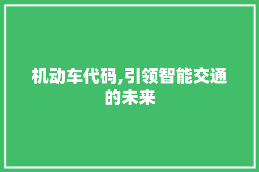 机动车代码,引领智能交通的未来
