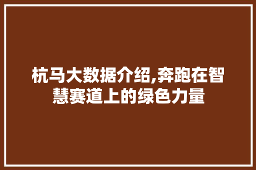 杭马大数据介绍,奔跑在智慧赛道上的绿色力量