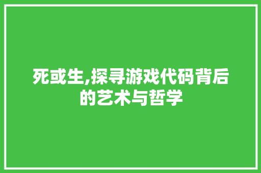 死或生,探寻游戏代码背后的艺术与哲学