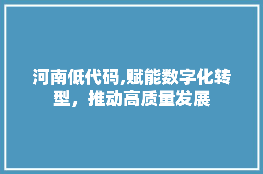 河南低代码,赋能数字化转型，推动高质量发展 搜狗SEO