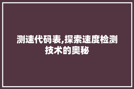 测速代码表,探索速度检测技术的奥秘 SEO关键词