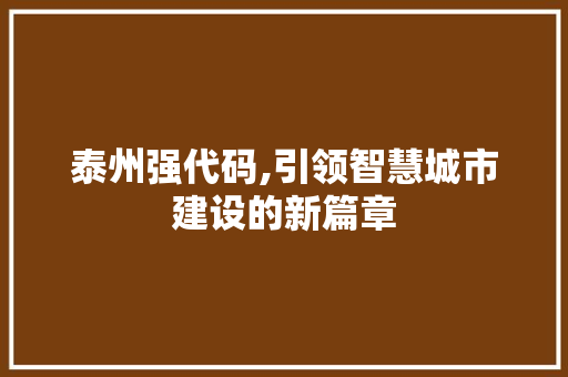 泰州强代码,引领智慧城市建设的新篇章