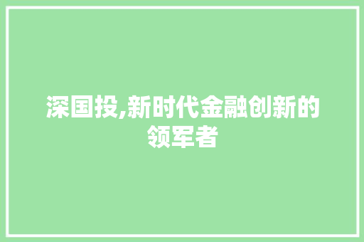 深国投,新时代金融创新的领军者