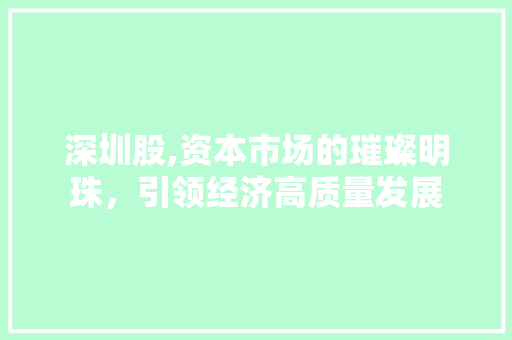 深圳股,资本市场的璀璨明珠，引领经济高质量发展