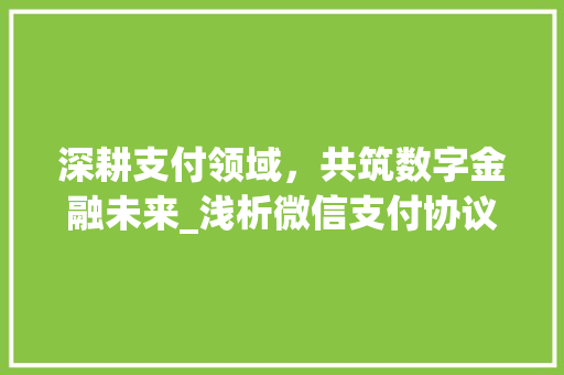 深耕支付领域，共筑数字金融未来_浅析微信支付协议及其规范