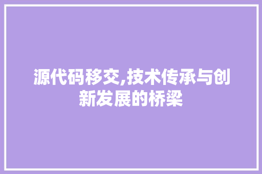 源代码移交,技术传承与创新发展的桥梁