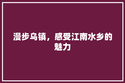 漫步乌镇，感受江南水乡的魅力