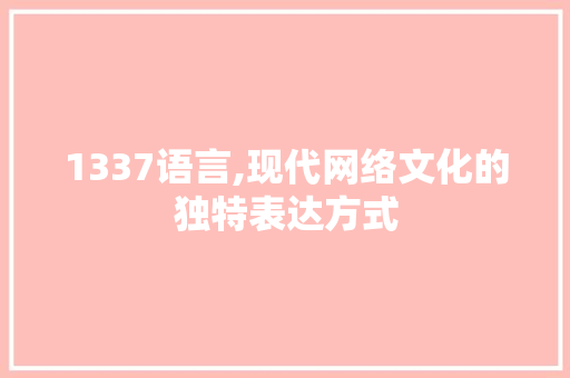 1337语言,现代网络文化的独特表达方式