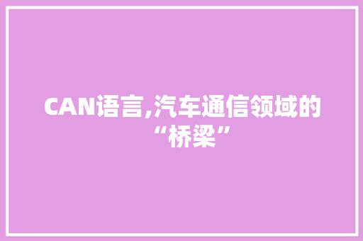 CAN语言,汽车通信领域的“桥梁”