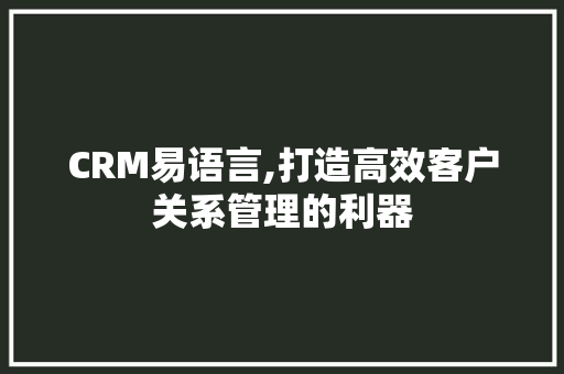 CRM易语言,打造高效客户关系管理的利器