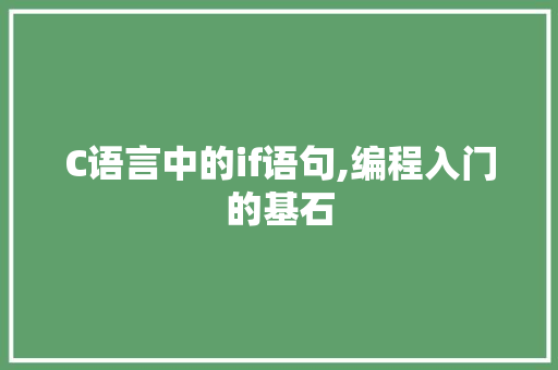 C语言中的if语句,编程入门的基石