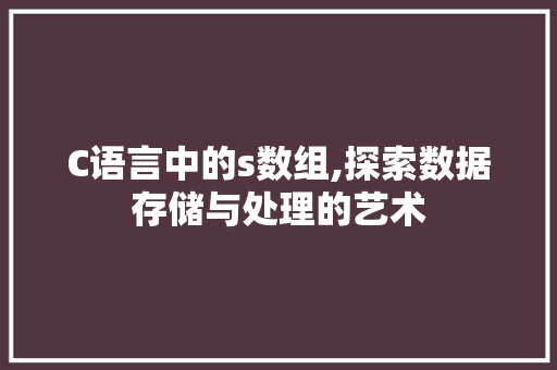 C语言中的s数组,探索数据存储与处理的艺术 百度SEO