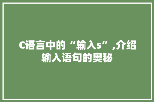 C语言中的“输入s”,介绍输入语句的奥秘
