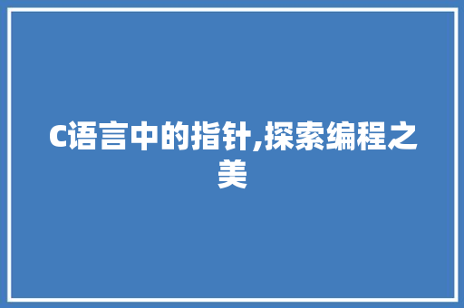 C语言中的指针,探索编程之美