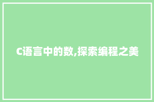 C语言中的数,探索编程之美