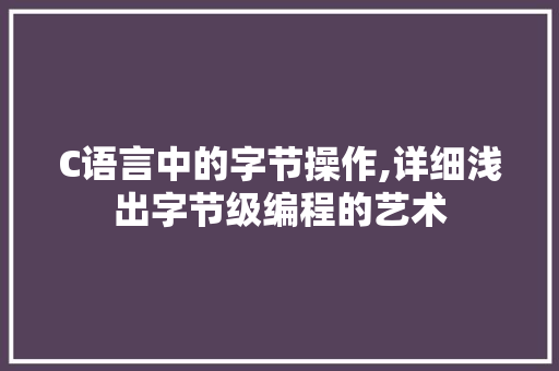 C语言中的字节操作,详细浅出字节级编程的艺术