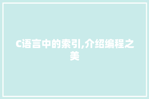 C语言中的索引,介绍编程之美