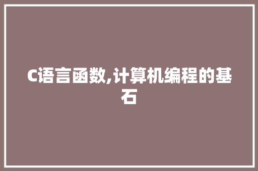 C语言函数,计算机编程的基石