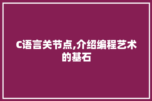 C语言关节点,介绍编程艺术的基石