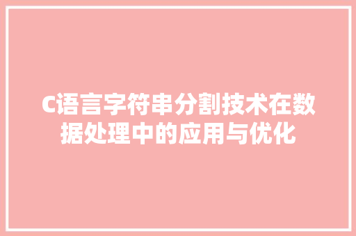 C语言字符串分割技术在数据处理中的应用与优化