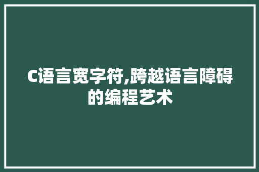 C语言宽字符,跨越语言障碍的编程艺术