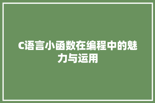 C语言小函数在编程中的魅力与运用