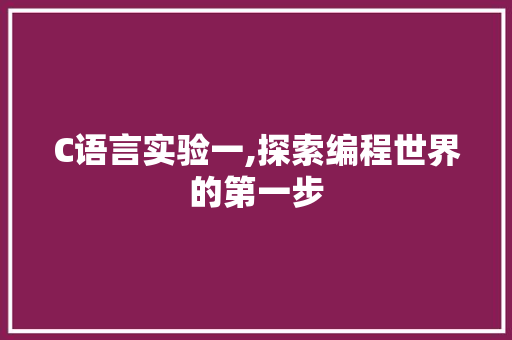 C语言实验一,探索编程世界的第一步