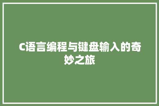 C语言编程与键盘输入的奇妙之旅