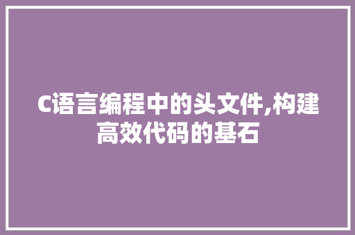 C语言编程中的头文件,构建高效代码的基石