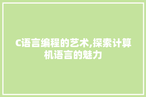 C语言编程的艺术,探索计算机语言的魅力
