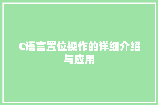 C语言置位操作的详细介绍与应用