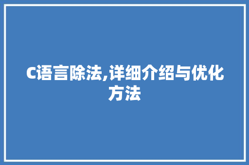 C语言除法,详细介绍与优化方法
